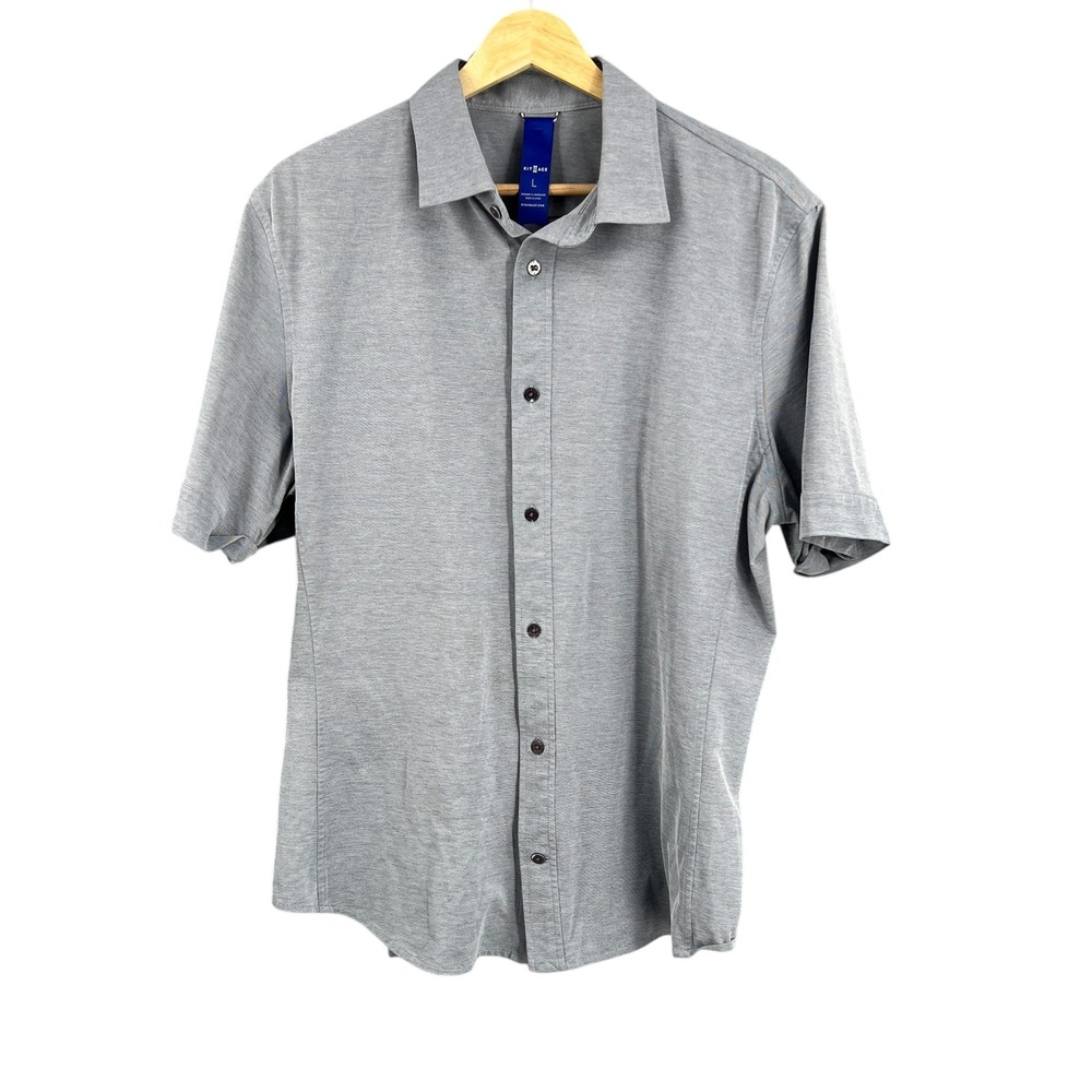 KIT AND ACE Mens Heathered Blue Short Sleeve Button Up Shirt‎ Size Large